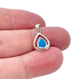 Estate Sterling Silver 925 Turquoise Teardrop Pendant